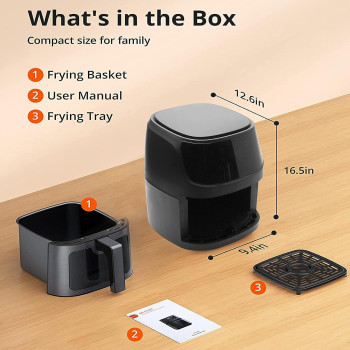 Air Fryer, 8 Cooking Presets, Large Easy-View Window, 1800W 360 Hot Oilless Oven Cooker, with LED Digital Touchscreen, Nonstick Air frier Cookers, Easy to Clean, Black