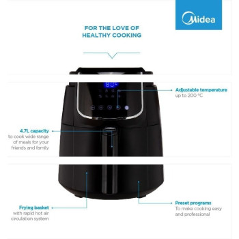 Midea 4.7L XL Digital Air Fryer 1500W with Dual Cyclone Rapid Hot Technology for Frying - MFCN40D2