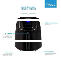 Midea 4.7L XL Digital Air Fryer 1500W with Dual Cyclone Rapid Hot Technology for Frying - MFCN40D2