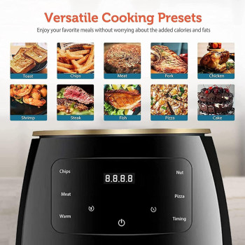 TDOO 4.5L Electric Hot Air Fryers, 1400W Oilless Cooker with 10 Presets, Digital LCD Touch Screen, Nonstick Basket, Min 1 Year Manufacturer Warranty 