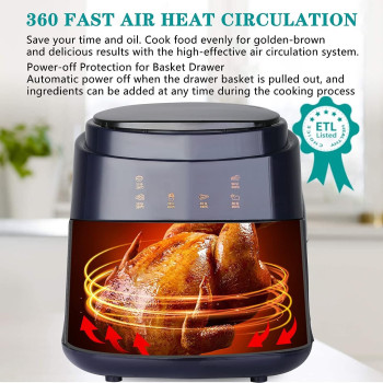TDOO Air Fryer 8L, Safe Air Fryer With Digital Control Panel, Rapid Hot Air Circulation Technology for Frying, Grilling, Broiling, Roasting - Royal Blue