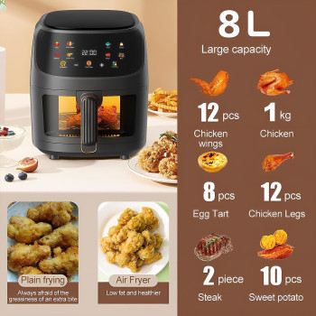 BIXBITE Multifunctional Air Fryer 8 Liter Large Capacity Digital Touch Control Panel 8 Different Menu with Temperature Adjustable Instant Pot QF605B