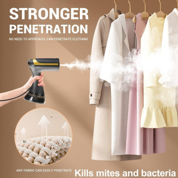 NIBEMINENT Clothes Steamer, 15S Fast-Heat 1500W Garment Steamer, Handheld Steamer 2 Steam Settings, Portable Steamer With 350ML Detachable Water Tank & 2M Line & Steamer Special Gloves