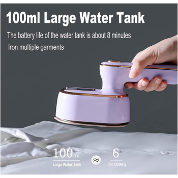 Mini Steam Iron for Clothes, 180 Rotating Handheld Steam Iron, Portable Steamer Travel Iron, Micro Steam Iron Mini Handheld Garment Steamer Support Dry (Purple)