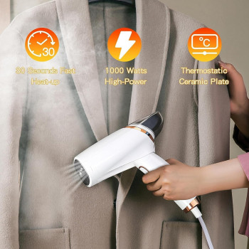 Portable Handheld Garment Steamer, Yakiter 1000W Fast-Heat in 10 Second Steamer Steam Irons, Foldable Mini Ironing Machine for Different Types of Fabrics, Best for Travel and Home, White