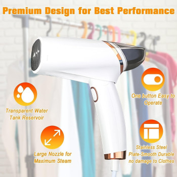 Portable Handheld Garment Steamer, Yakiter 1000W Fast-Heat in 10 Second Steamer Steam Irons, Foldable Mini Ironing Machine for Different Types of Fabrics, Best for Travel and Home, White