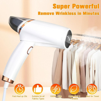 Portable Handheld Garment Steamer, Yakiter 1000W Fast-Heat in 10 Second Steamer Steam Irons, Foldable Mini Ironing Machine for Different Types of Fabrics, Best for Travel and Home, White
