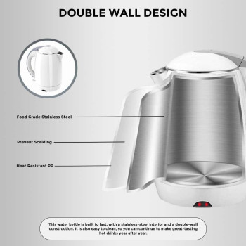Electric Kettle, Stainless Steel, Cordless Kettle, 1800W Power, 1.8L, Safety Empty Shut off Electric Kettle, White Color Kettle - EK0001