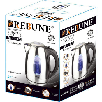REBUNE Electric Kettle Stainless Steel Fast for Tea and Coffee, 1.7L, 2200W, Silver, RE-1-025