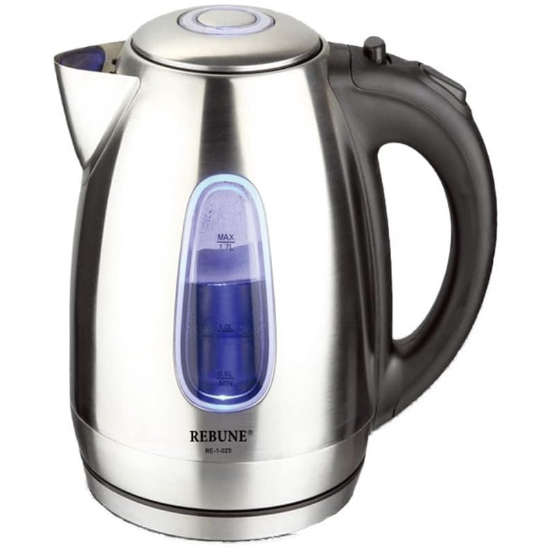 REBUNE Electric Kettle Stainless Steel Fast for Tea and Coffee, 1.7L, 2200W, Silver, RE-1-025