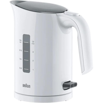 Braun PurEase Kettle, 1L, 2200W, 3-Way protection, Rapid boil system 45sec  Electric Kettle, White - WK3000WH