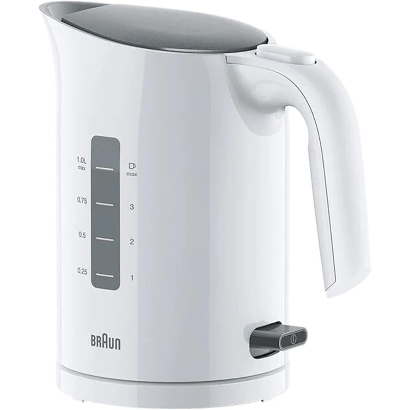 Braun PurEase Kettle, 1L, 2200W, 3-Way protection, Rapid boil system 45sec Electric Kettle, White - WK3000WH