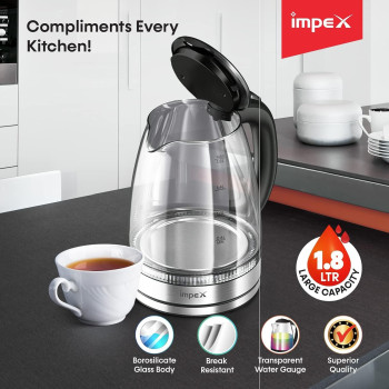 Impex STEAMER 1802 1500W 1.8 Litres Stainless Steel Electric Kettle with 360 Degree rotating base stainless steel Concealed Heating Element, 2 Years Warranty