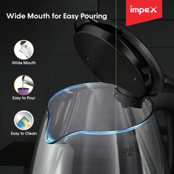 Impex STEAMER 1802 1500W 1.8 Litres Stainless Steel Electric Kettle with 360 Degree rotating base stainless steel Concealed Heating Element, 2 Years Warranty