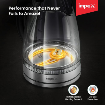Impex STEAMER 1802 1500W 1.8 Litres Stainless Steel Electric Kettle with 360 Degree rotating base stainless steel Concealed Heating Element, 2 Years Warranty