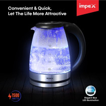Impex STEAMER 1802 1500W 1.8 Litres Stainless Steel Electric Kettle with 360 Degree rotating base stainless steel Concealed Heating Element, 2 Years Warranty