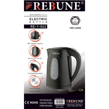Rebune Electric Kettle 2L, 2200W, Automatic Safety Shut-Off Blue LED Indicator For Tea Coffee Hot Chocolate Soup Hot Water Black, RE-1-042