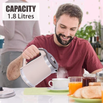 Lumins Stainless Steel Electric Tea Kettle With Auto Shut-Off and Boil Dry Protection, 1.7L Cordless Hot Water Boiler With Swivel Base, KT White