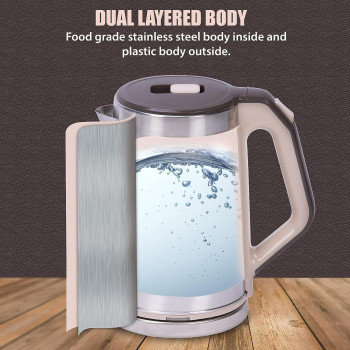 Lumins Stainless Steel Electric Tea Kettle With Auto Shut-Off and Boil Dry Protection, 1.7L Cordless Hot Water Boiler With Swivel Base, KT White