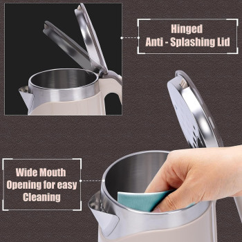 Lumins Stainless Steel Electric Tea Kettle With Auto Shut-Off and Boil Dry Protection, 1.7L Cordless Hot Water Boiler With Swivel Base, KT White