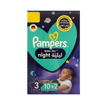 Pampers Baby-Dry Night Diapers For Extra Sleep Protection, Size 3, 7-11 Kg, 12 Count