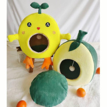 Pets Club Igloo Cat Bed Indoor House With High Density Sponge - Yellow With Green - 45*52*58 Cm Large - Petsclub