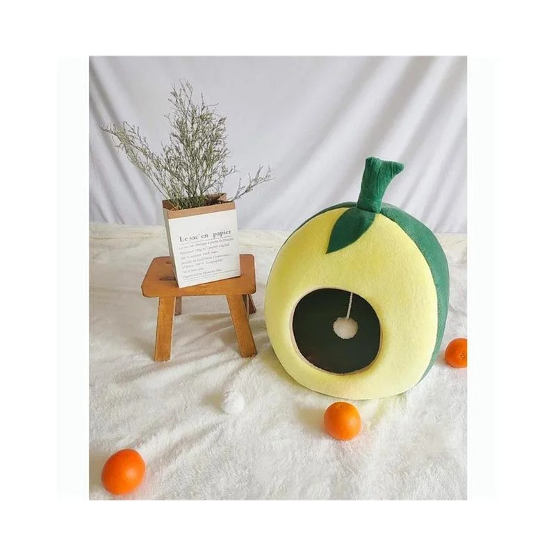 Pets Club Igloo Cat Bed Indoor House With High Density Sponge - Yellow With Green - 45*52*58 Cm Large - Petsclub