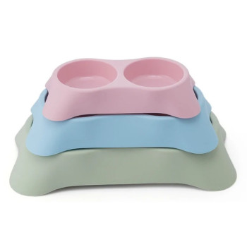 Pets Club Double Dining Bowl - 64 Ml - 23*13*4 Cm Green - Petsclub