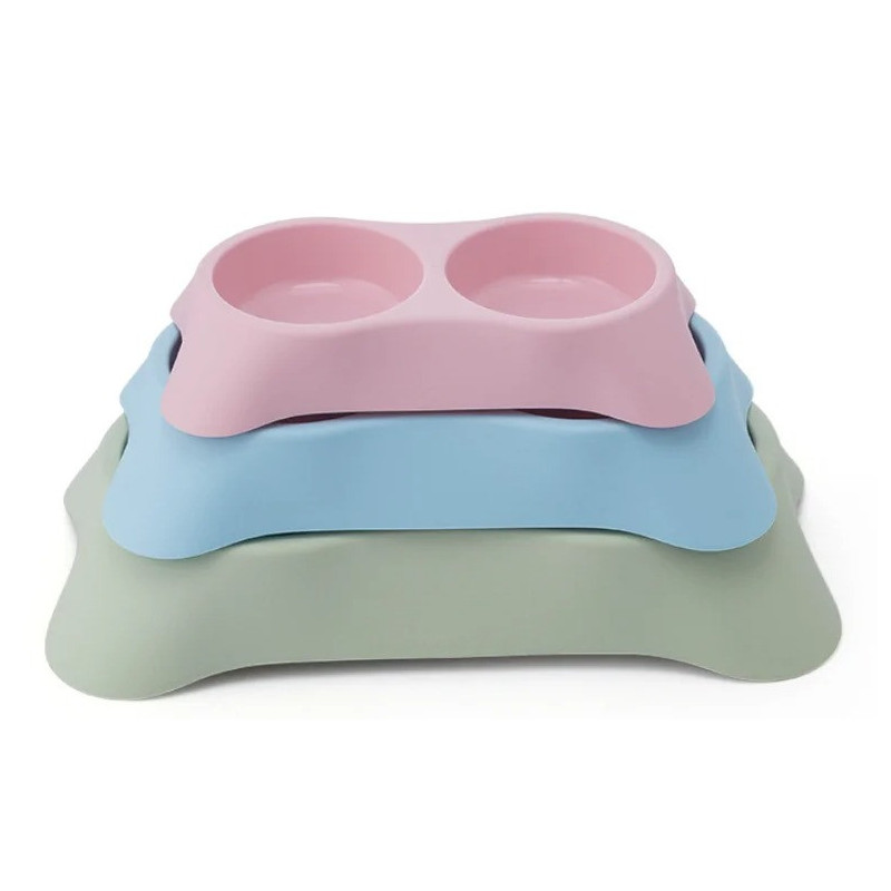 Pets Club Double Dining Bowl - 64 Ml - 23*13*4 Cm Green - Petsclub