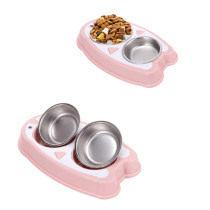Double Dining Penguin Shaped Pet Feedrer With Stainless Steel Bowl & Non Slip Rubber Bottom 30.5*17.5*4Cm - Petsclub