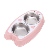 Double Dining Penguin Shaped Pet Feedrer With Stainless Steel Bowl & Non Slip Rubber Bottom 30.5*17.5*4Cm - Petsclub