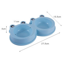 Pets Club Frog Shaped Double Bowl - 98 Ml - 27.8*15.5*4 Cm - Blue Small - Petsclub