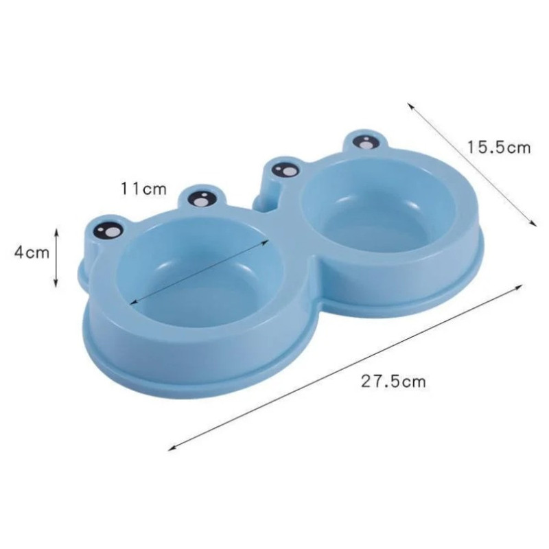 Pets Club Frog Shaped Double Bowl - 98 Ml - 27.8*15.5*4 Cm - Blue Small - Petsclub