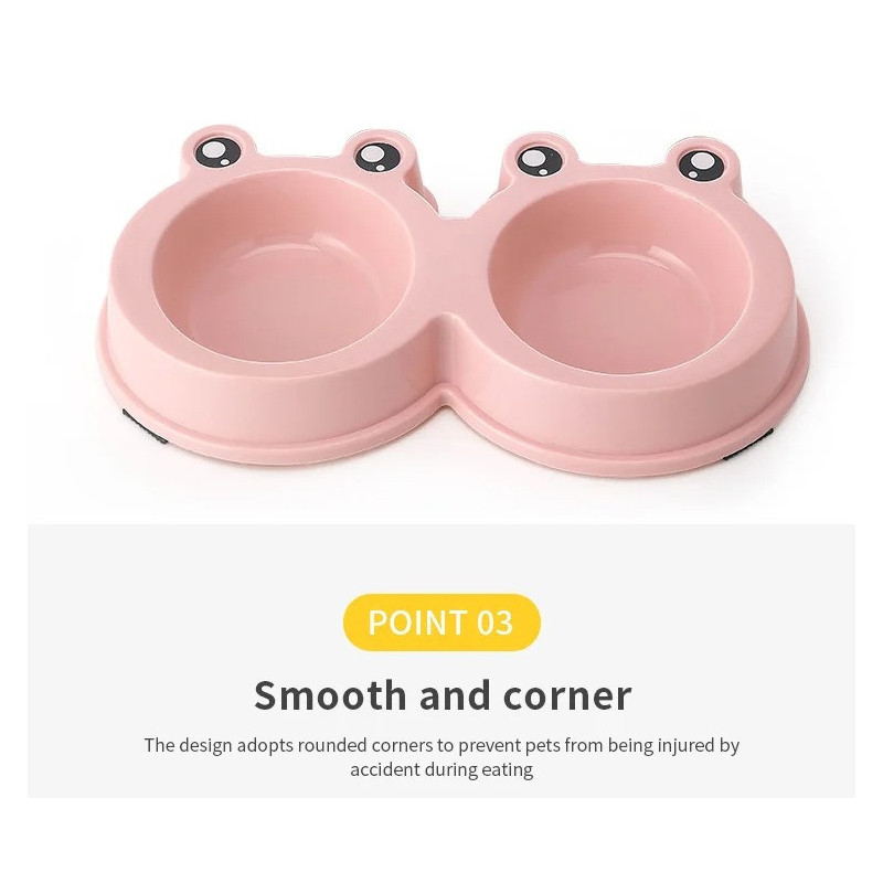 Pets Club Frog Shaped Double Bowl - 98 Ml - 27.8*15.5*4 Cm - Pink Small - Petsclub