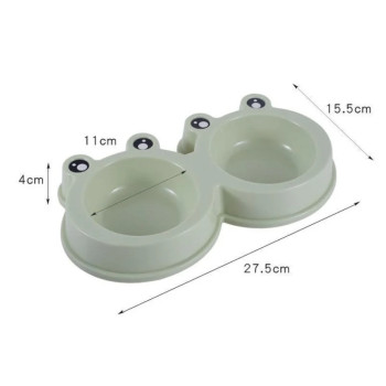 Pets Club Frog Shaped Double Bowl - 98 Ml - 27.8*15.5*4 Cm - Green Small - Petsclub