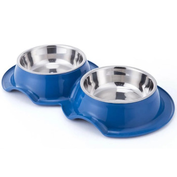 Pets Club Plastic Double Bowl Anti-Ant, Size 38*21*5.5Cm - Blue - Petsclub