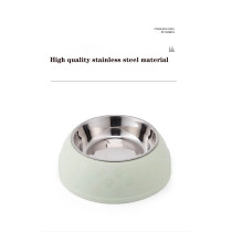 Paw Print Single Dining Pet Feedrer With Stainless Steel Bowl & Non Slip Rubber Bottom-Green -29.5*10Cm - Petsclub