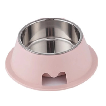 Pet Feedrer With Stainless Steel Bowl & Non Slip Rubber Bottom-Pink -13.5*6.6Cm - Petsclub