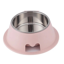 Pet Feedrer With Stainless Steel Bowl & Non Slip Rubber Bottom-Pink -13.5*6.6Cm - Petsclub