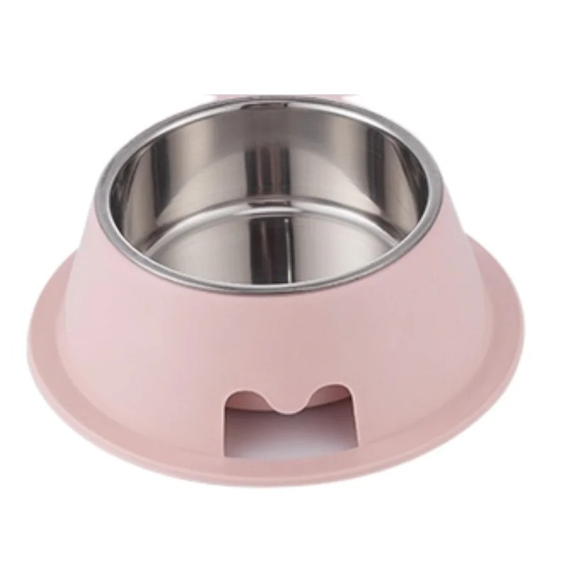 Pet Feedrer With Stainless Steel Bowl & Non Slip Rubber Bottom-Pink -13.5*6.6Cm - Petsclub