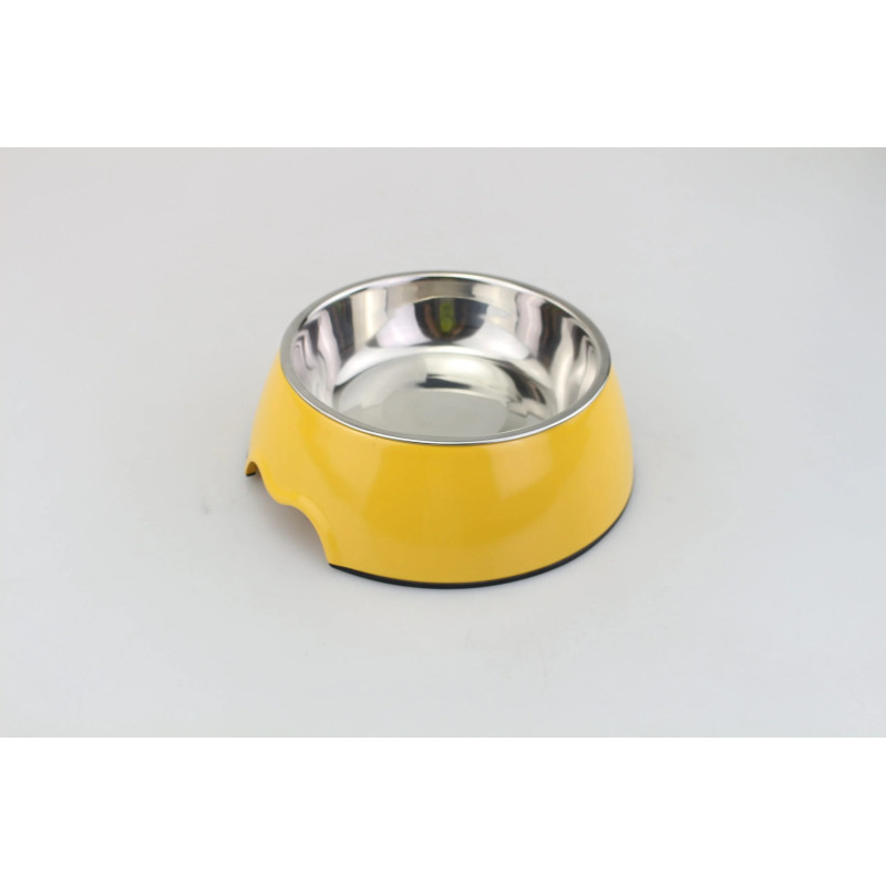 Melamine Yellow Stainless Steel Bowl With Anti-Slip Circle On The Bottom,Volume:160 Ml,Size:12*12*4.5 Cm - Petsclub
