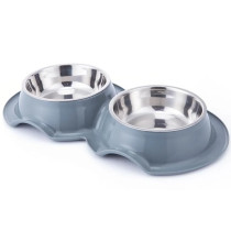 Pets Club Plastic Double Bowl Anti-Ant With Bowl, 325 Ml, Size 38*21*5.5 Cm – Grey - Petsclub