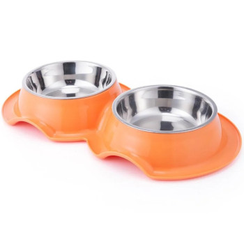 Pets Club Plastic Double Bowl Anti-Ant, Size 38*21*5.5Cm - Orange - Petsclub