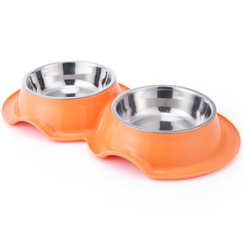Pets Club Plastic Double Bowl Anti-Ant, Size 38*21*5.5Cm - Orange - Petsclub