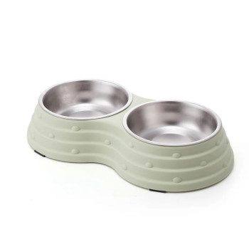 Double Dining Pet Feedrer With Stainless Steel Bowl & Non Slip Rubber Bottom -33.5*18*6Cm - Petsclub