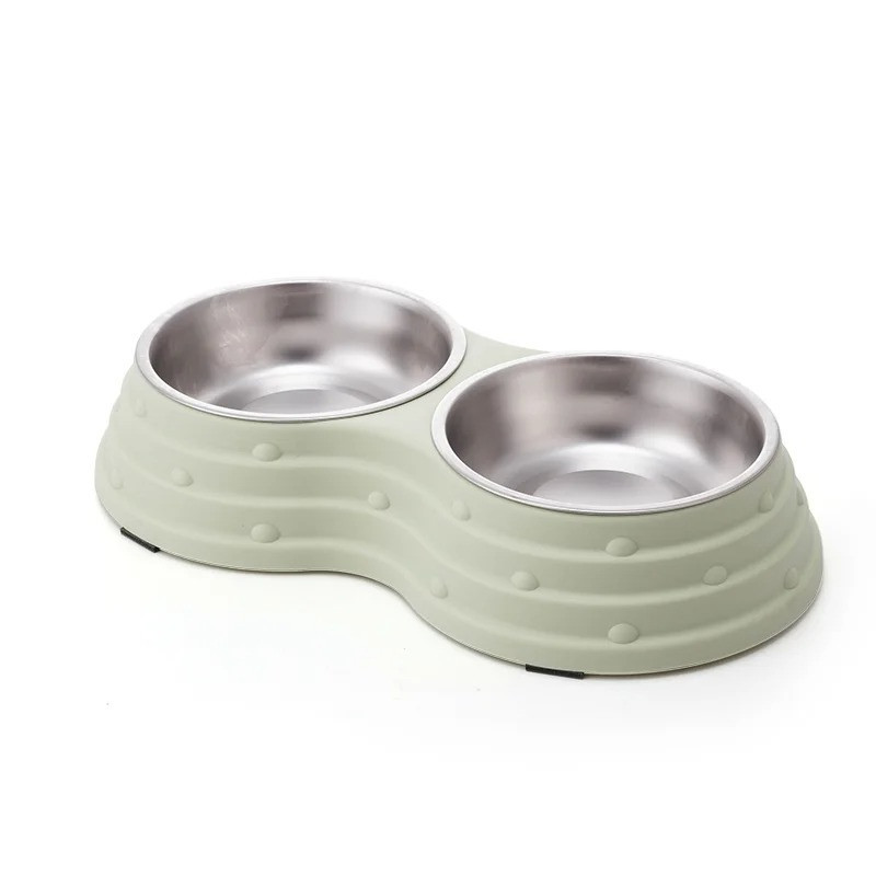 Double Dining Pet Feedrer With Stainless Steel Bowl & Non Slip Rubber Bottom -33.5*18*6Cm - Petsclub