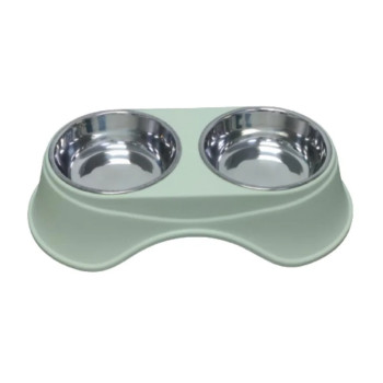 Double Dining Pet Feedrer With Stainless Steel Bowl & Non Slip Rubber Bottom-Green- 36.5*19*9 - Petsclub