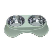 Double Dining Pet Feedrer With Stainless Steel Bowl & Non Slip Rubber Bottom-Green- 36.5*19*9 - Petsclub