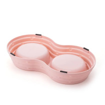 Double Dining Pet Feedrer With Stainless Steel Bowl & Non Slip Rubber Bottom-Pink -41.5*22*7Cm - Petsclub