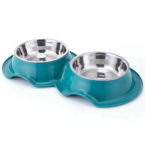 Pets Club Plastic Double Bowl Anti-Ant, Size 38*21*5.5Cm - Green - Petsclub